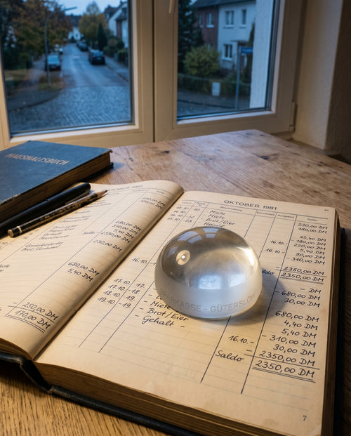 Glas-Briefbeschwerer · Kühl, Klares Pressglas, 320 g, hält Seiten offen, Ansicht 1